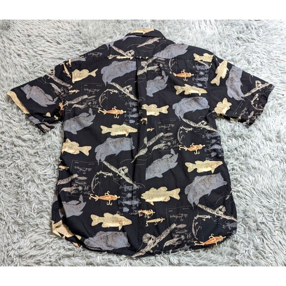 Reel Legends Fishing Lure Fish Button Down Shirt Mens Size Large Hawaiian Cotton - Picture 2 of 9